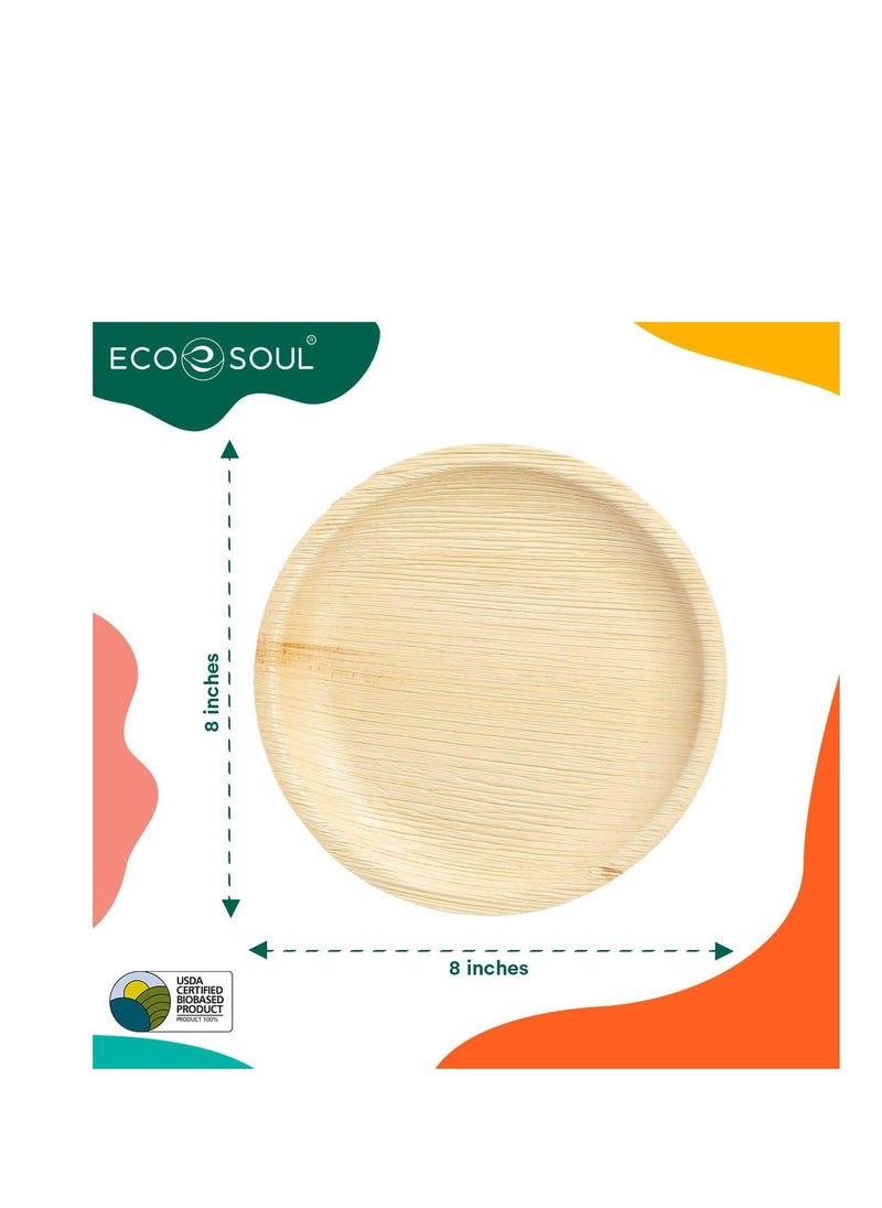 ECO SOUL ECO SOUL 100% Compostable, Biodegradable, Disposable Palm Leaf Plates | Like Bamboo Plates, Eco-friendly 10', 8' | Sturdy, Microwave & Oven Safe | Party, Wedding, Event Plates (25, 8 inch round)  - Image 4