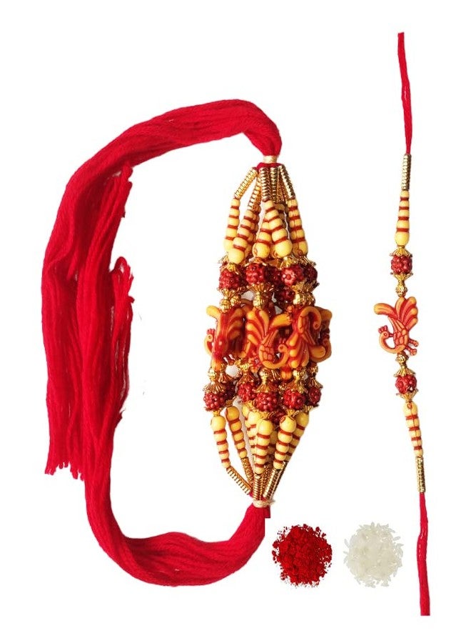 SAMARIYA مصمم Mor Peacock Rakhi مرصع راخي تقليدي راخي لبهايا بهاي راخي حصري للأخ الأكبر الأصغر مع رولي شوال حزمة من 12 - Image 1