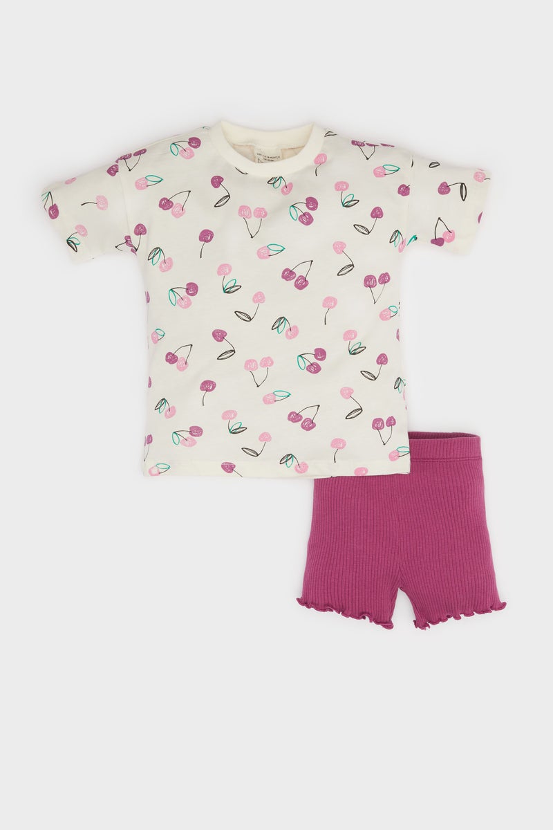 DeFacto Baby Girl 2 piece Regular Fit Crew Neck Flower Set - Image 1
