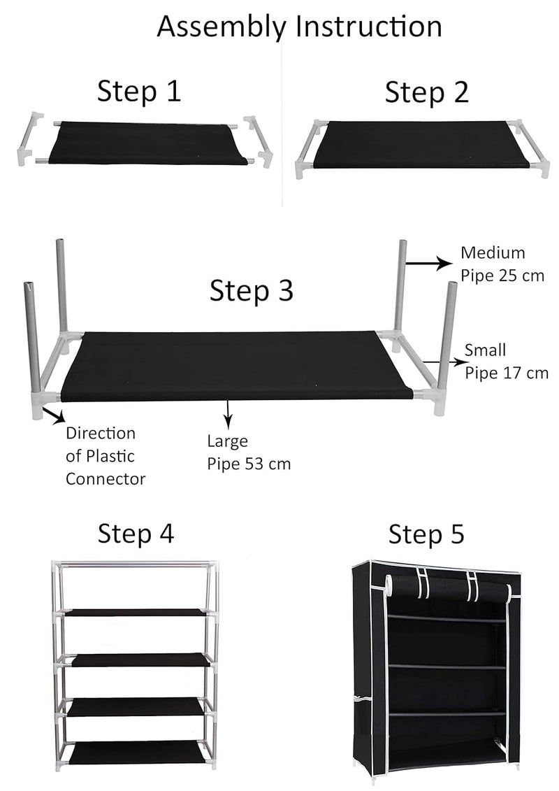 Ebee Plastic 4 Shelves Cloth Cabinet (Black) - Image 2
