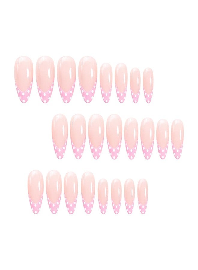 ASABITE 24Pcs Pink Medium Almond Press on Nails Polka Dot Fake Nails with Design Cute French Tip False Nails Full Cover Artificial Nails Press on Reusable Polka Dot Stick on Nail for Women Girls DIY Manicure - Image 5