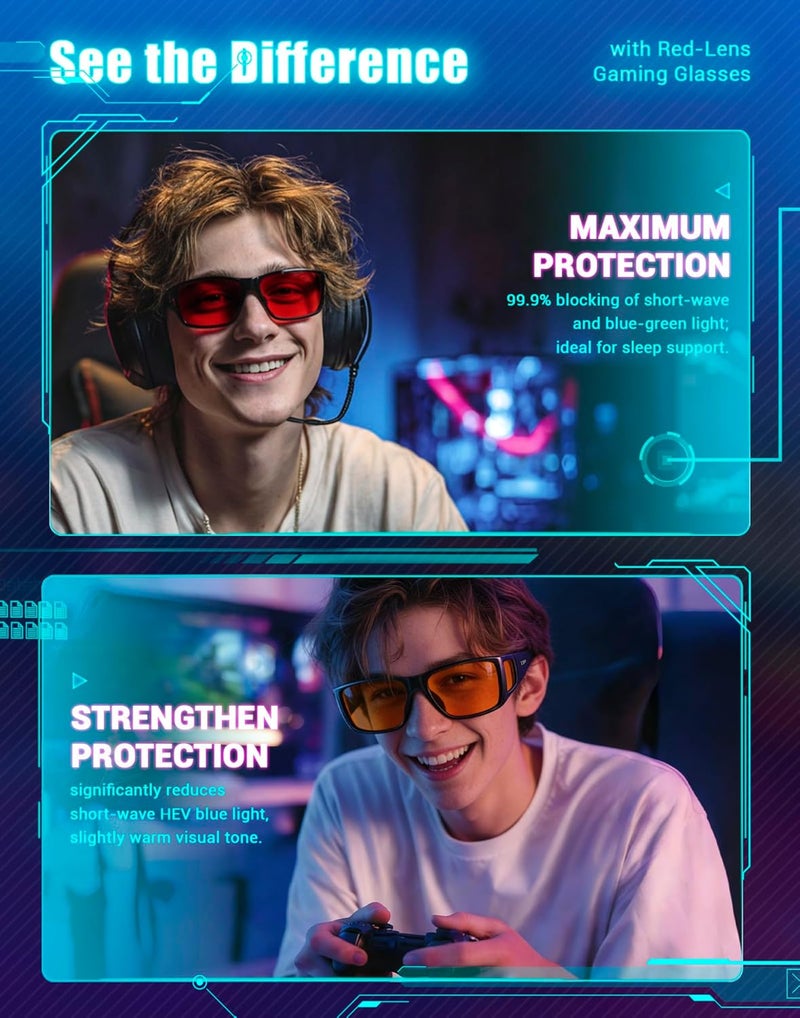 TIJN Popular practical build Sonia Red Sleep Glasses Orange Lens for Blue & Green Light Blocking,Dual AR Coating,Wraparound Frame for Gaming Screen Flexible varied design - Image 5