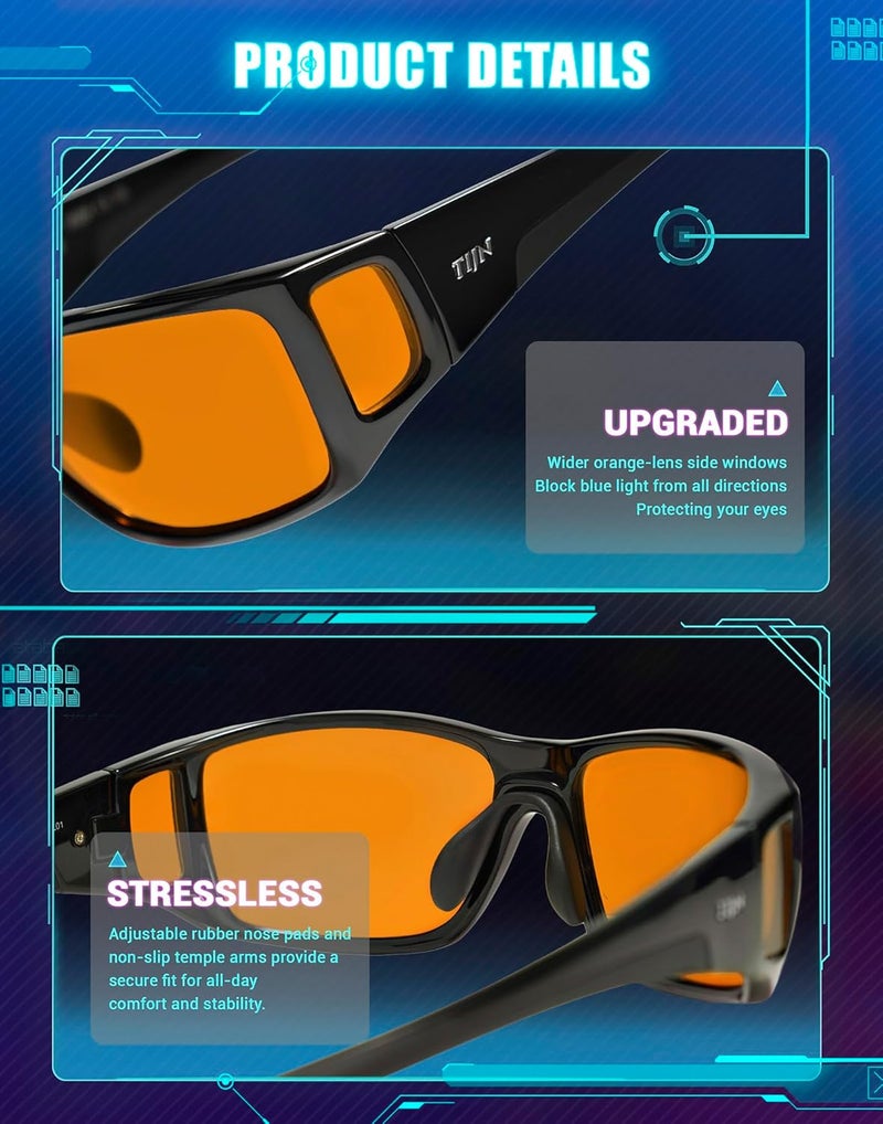 TIJN Popular practical build Sonia Red Sleep Glasses Orange Lens for Blue & Green Light Blocking,Dual AR Coating,Wraparound Frame for Gaming Screen Flexible varied design - Image 4