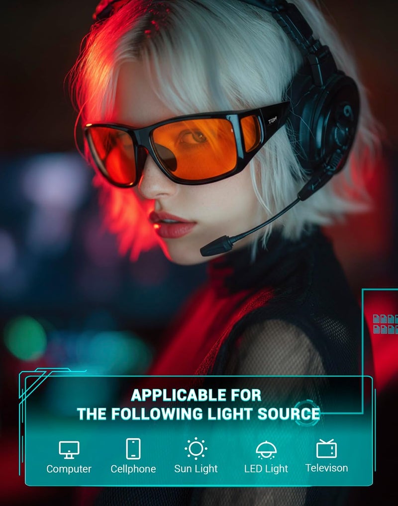 TIJN Popular practical build Sonia Red Sleep Glasses Orange Lens for Blue & Green Light Blocking,Dual AR Coating,Wraparound Frame for Gaming Screen Flexible varied design - Image 3