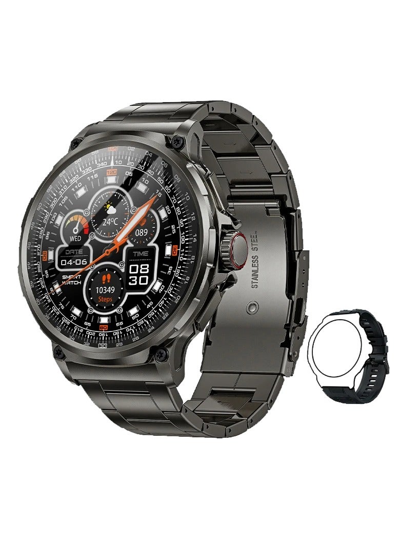 AROAQ V69 Smartwatch, 1.85 Inch Ultra HD Display Men Smartwatch, IP68 Waterproof Fitness Tracker Watch, Comfortable Smart Wristwatch With 100 Plus Exercise Modes, (1pc, Black Steel Belt Plus Original Strap)