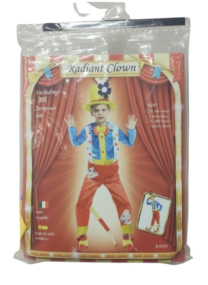بريميم طقم زي مهرج متألق للأطفال، يتضمن بذلة كاملة وقبعة وتصميم سيرك ملون لحفلات التنكر. - Image 1