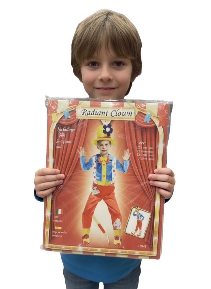 بريميم طقم زي مهرج متألق للأطفال، يتضمن بذلة كاملة وقبعة وتصميم سيرك ملون لحفلات التنكر. - Image 2