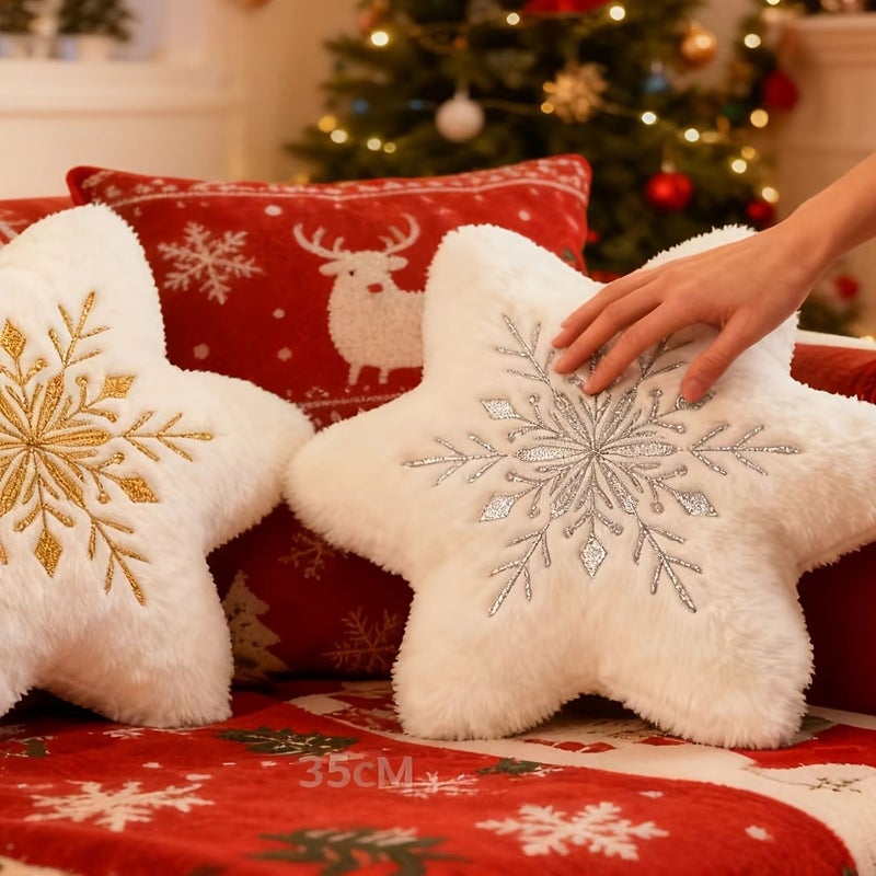 Christmas Snowflake Embroidered Decorative Throw Pillow Single Sided Embroidery 13.78 Inch Filled With PP Silvery - Image 5