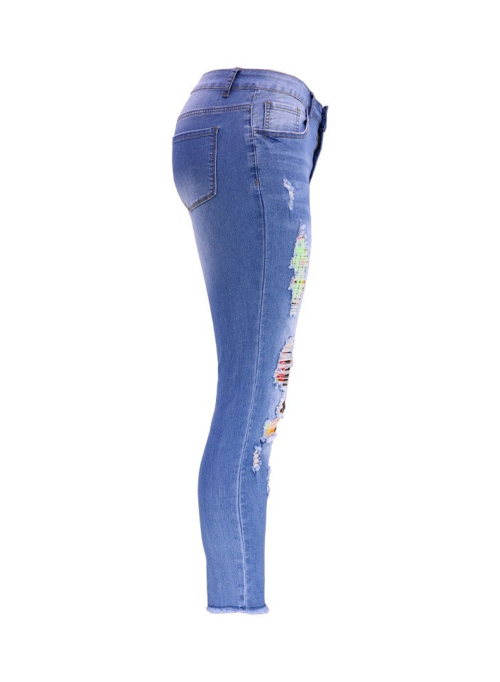 Loquat Stylish Ripped Patch Women's Denim Trousers - Image 2