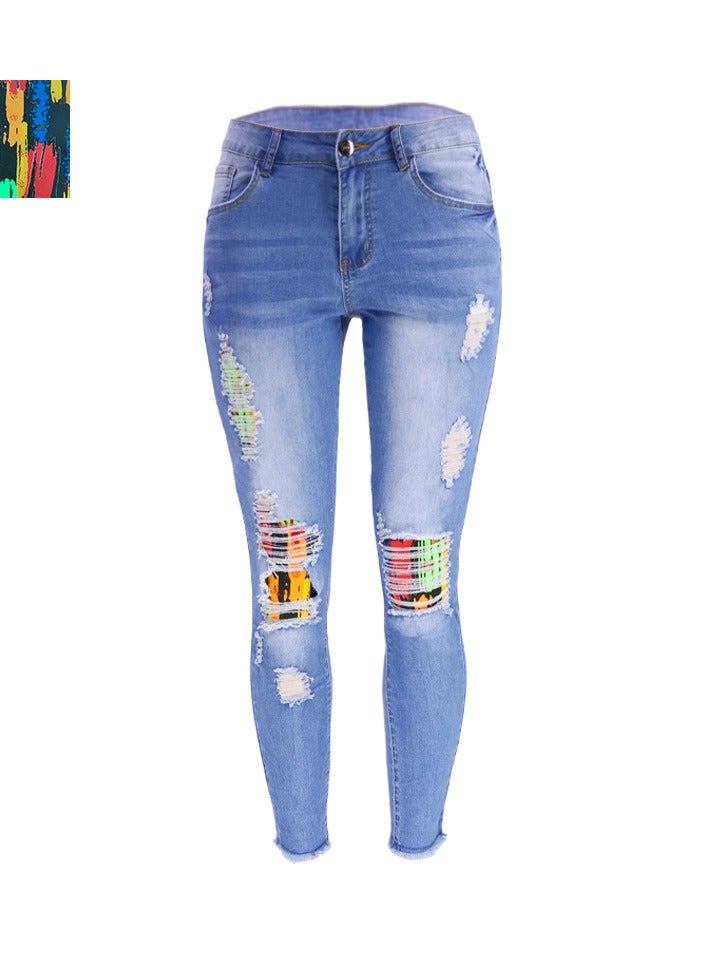Loquat Stylish Ripped Patch Women's Denim Trousers - Image 1