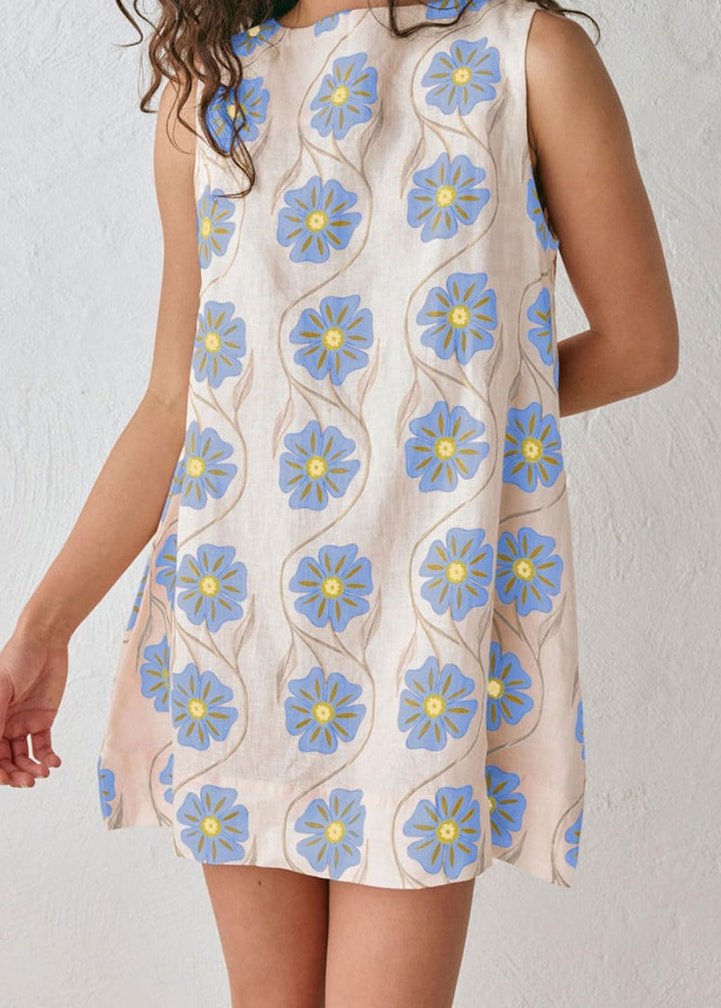 CHARTOU Women 2025 Summer Sleeveless Floral Short Shift Dress Cotton Linen Loose Tank Dress (Large, Blue) - Image 5