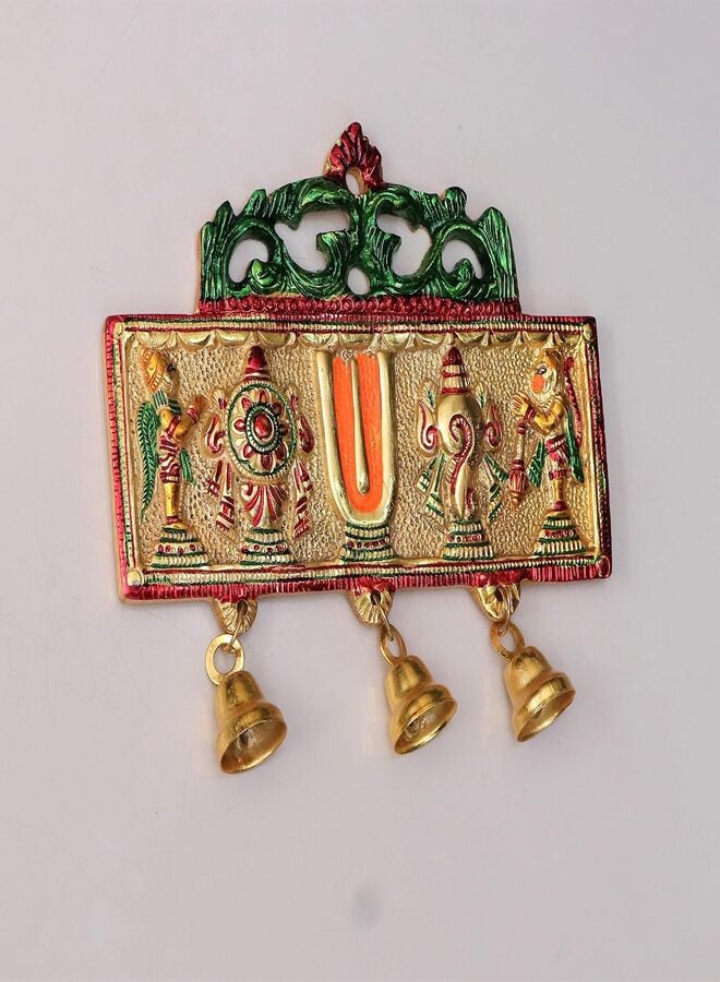 KridayKraft Wall Hanging Tirupati Balaji Symbol Shankh Chakra Tilak with Hanuman ji and garud Statue Gold Plating Antique Decorative for Home & Office Table Showpiece Figurines - Image 3
