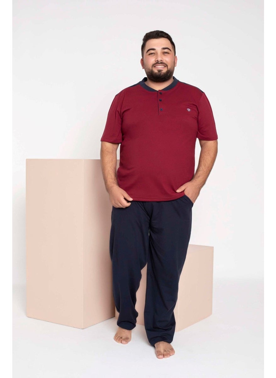 Bie's Men's Plus Size 3 Button Cotton Short Sleeve Pocket Pajama Set  - Image 1