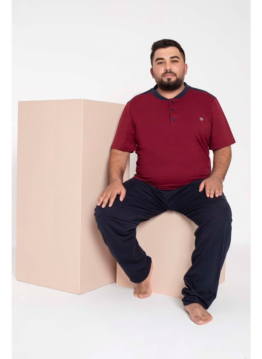 Bie's Men's Plus Size 3 Button Cotton Short Sleeve Pocket Pajama Set  - Image 2