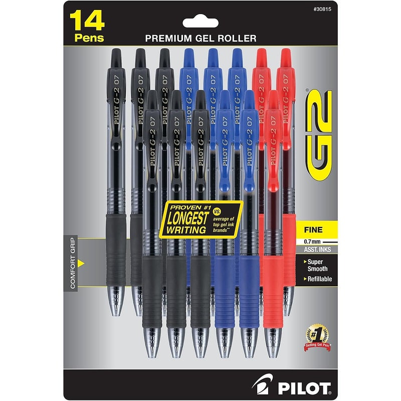 Pilot G2 Premium Gel Roller Pens, Bold Point, Gel Ink Pens, 1 mm, Pack of 14, Black, Blue, Red - Ideal for School, Journaling & Office Writing - Image 5