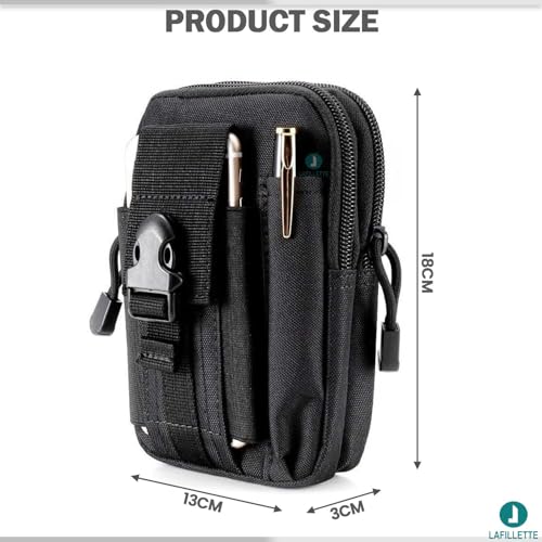 LAFILLETTE Tactical Waist Belt Bag | Universal Outdoor Military Wallet Pouch Phone Case Gadget Pocket for Sports Camping Hiking (Black) - Image 2