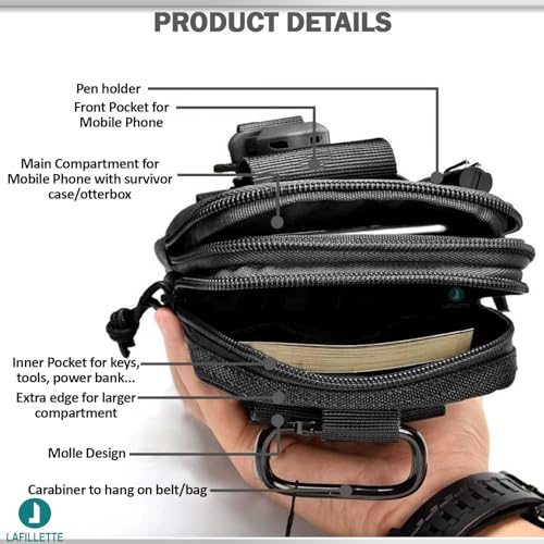 LAFILLETTE Tactical Waist Belt Bag | Universal Outdoor Military Wallet Pouch Phone Case Gadget Pocket for Sports Camping Hiking (Black) - Image 3