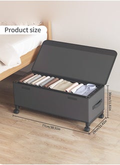XiuWoo 67L Under Bed Storage on Wheels Metal Frame Underbed Storage Containers, Underbed Storage Boxes with Lid Visiable Window, Home Closet Organization Drawer Bins Organizer Black, 77x30x29cm  - Image 3