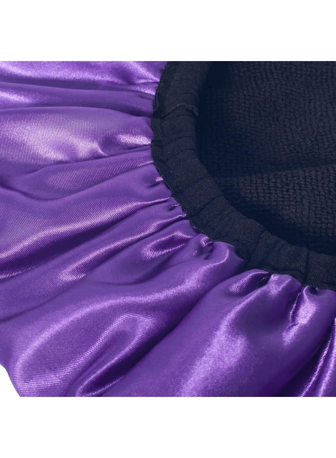 Aquior Shower Cap,Extra Large Triple Layer Bathing Cap with Dry Hair Function for Women Microfiber Terry Cloth Silky Satin 100% Waterproof Reusable Long Hair Bath Caps (Purple) - Image 4