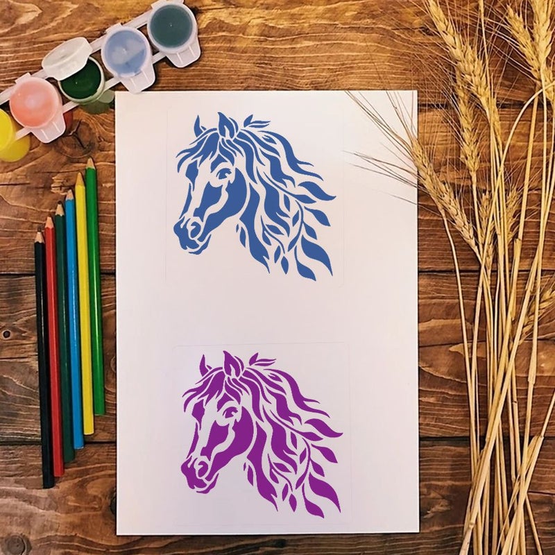 قالب وجه الحصان القابل لإعادة الاستخدام - استنسل رأس الحصان للرسم على الجدران والخشب والأقمشة، استنسل بلاستيكي متين للنقل للاستخدام في دروس الفنون والحرف اليدوية وديكورات ذات طابع الخيول - Image 4