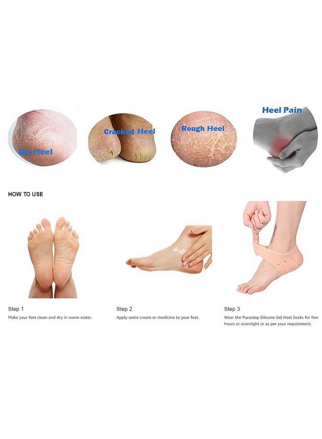 Brezzycloud Silicone Gel Heel Pad Socks For Heel Swelling Pain Relief,Dry Hard Cracked Heels Repair Cream Foot Care Ankle Support Cushion - For Men And Women (Set of 2) - Image 3