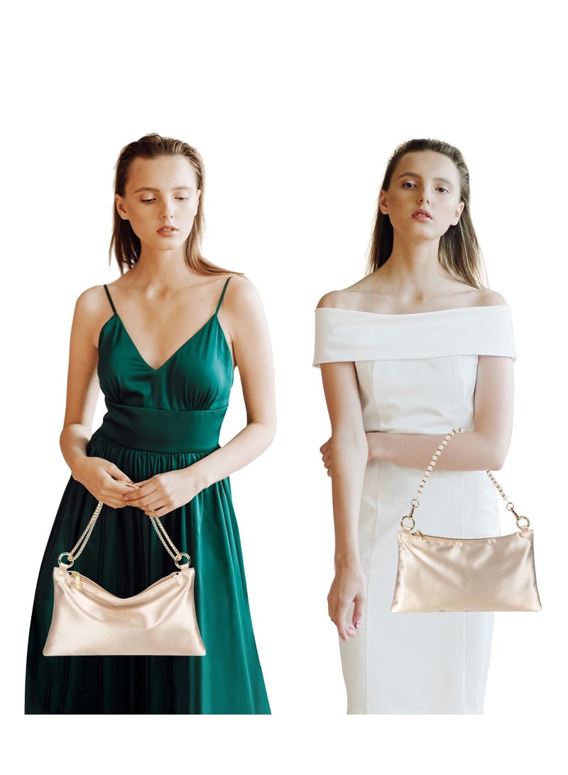 SYOSI Women's Satin Evening Handbag Shoulder Bag, Wedding Prom Clutch Purse Formal Party Clutches Shoulder Bag with 2 Bag Chains for Party Prom Wedding Concert (Champagne Satin) - Image 2