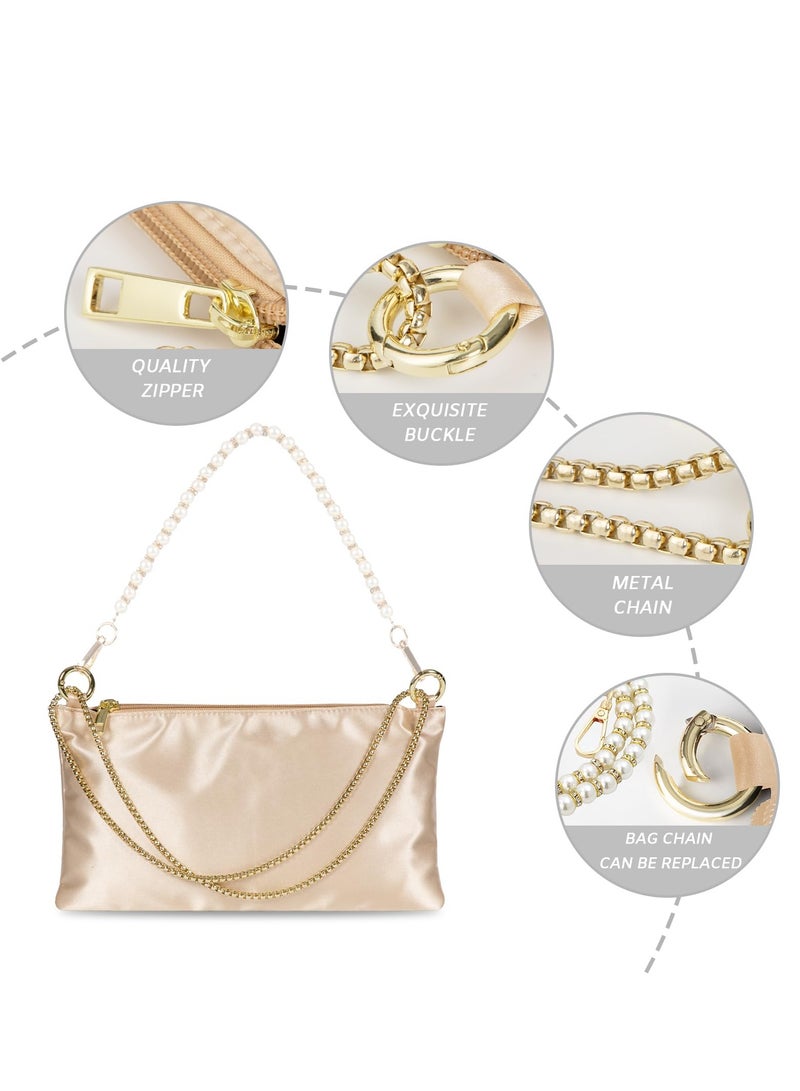 SYOSI Women's Satin Evening Handbag Shoulder Bag, Wedding Prom Clutch Purse Formal Party Clutches Shoulder Bag with 2 Bag Chains for Party Prom Wedding Concert (Champagne Satin) - Image 3
