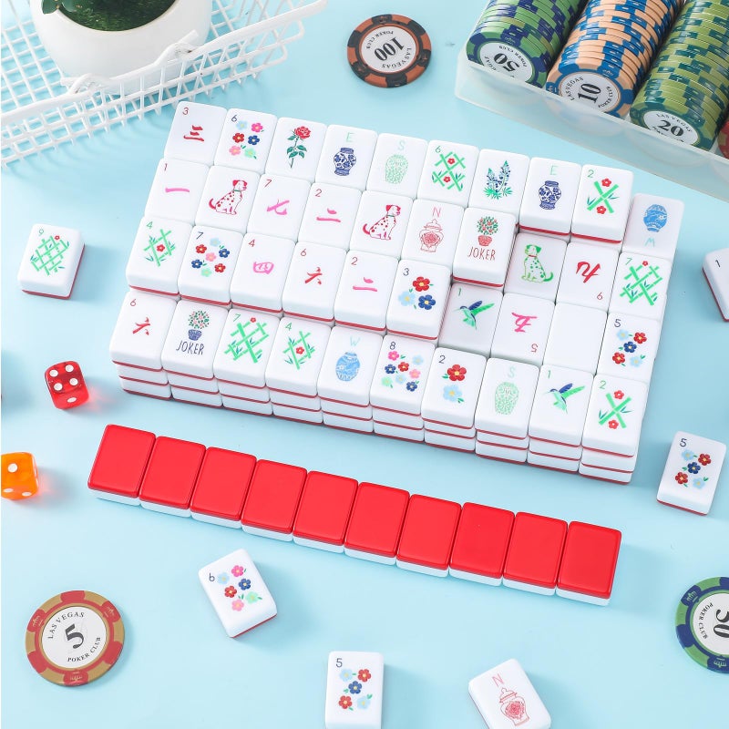 Simgoing American Mahjong Sets 160 Mahjong Tiles Melamine Engraved Mah Jong Ideal for Home & Party Games(Stylish,Red) - Image 4