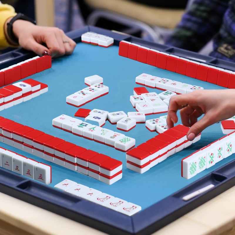 Simgoing American Mahjong Sets 160 Mahjong Tiles Melamine Engraved Mah Jong Ideal for Home & Party Games(Stylish,Red) - Image 5