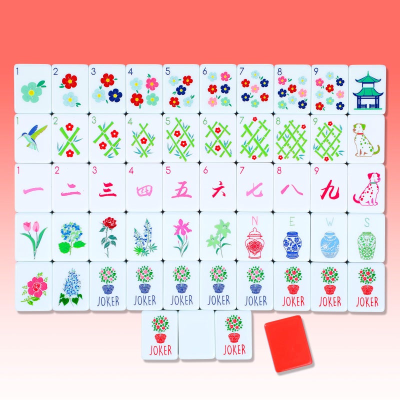 Simgoing American Mahjong Sets 160 Mahjong Tiles Melamine Engraved Mah Jong Ideal for Home & Party Games(Stylish,Red) - Image 1