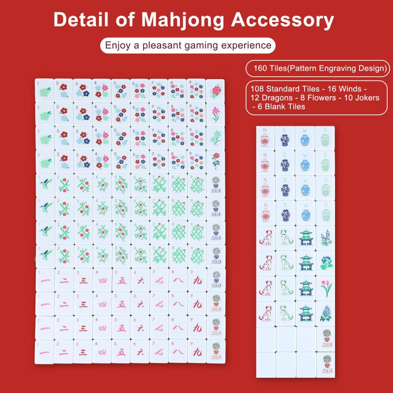 Simgoing American Mahjong Sets 160 Mahjong Tiles Melamine Engraved Mah Jong Ideal for Home & Party Games(Stylish,Red) - Image 3