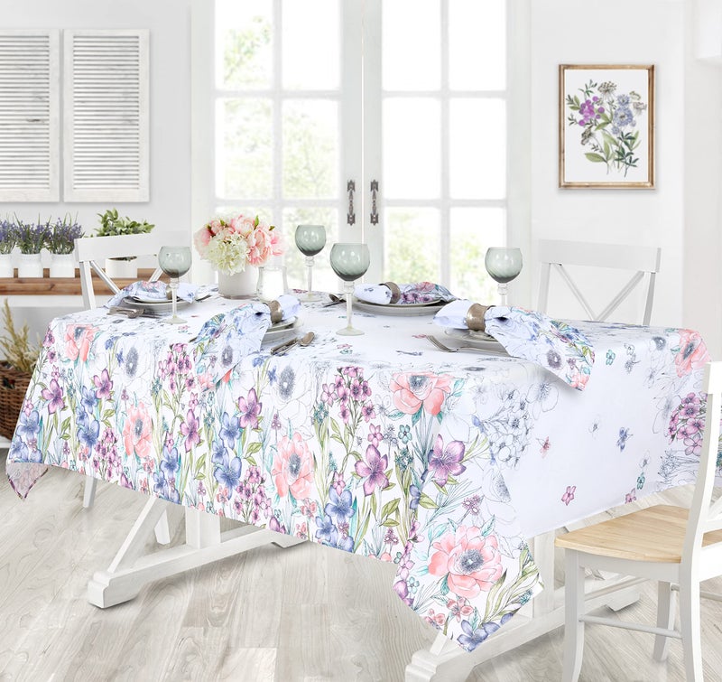 Newbridge Garden Breeze Square Fabric Tablecloth 52 x 52 Inch Easy Care and Stain Resistant Fabric Table Cloth for Holiday Party Dining Sweet Pastel Spring Floral