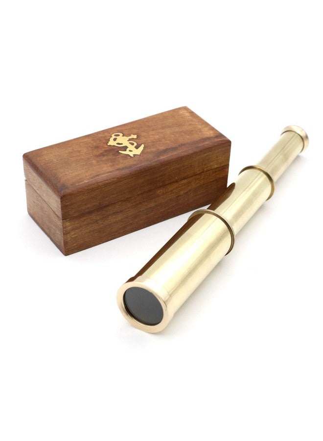Mythrojan Mini Pirate Spyglass Telescope Brass Collapsible Hand Telescope With Wooden Box Small Vintage Telescope Pirate Decore Brass Decorative Telescope 6'' - Image 2