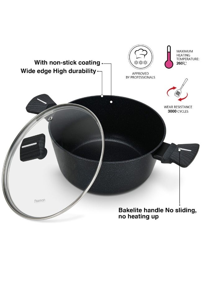FERRO Fissman Stockpot Ferro 22x10Cm/2.67L with Glass Lid & Induction Bottom Premium Non Stick Stockpot Ideal for Soups Stews Boiling and All Heat Sources Kitchen Essential (Aluminium With Non Stick Coating)  - Image 4