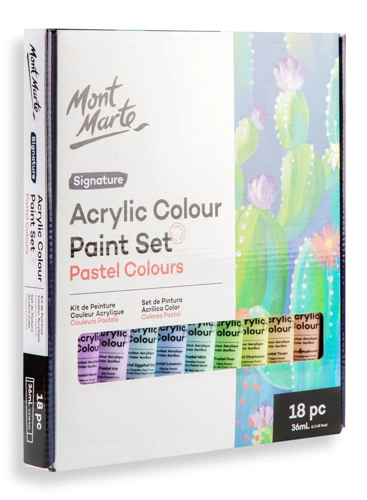 Mont Marte 18-Piece Signature Acrylic Paint Set Pastel Colours 36ml Content Per Tube - Image 1