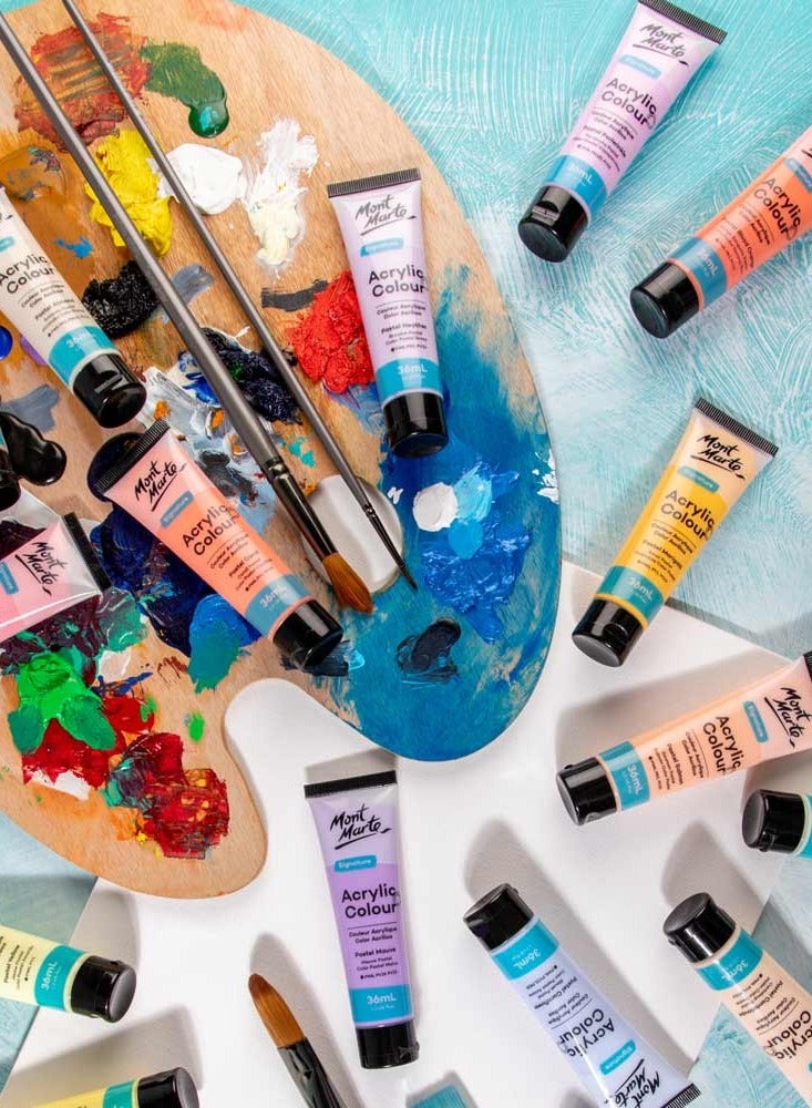 Mont Marte 18-Piece Signature Acrylic Paint Set Pastel Colours 36ml Content Per Tube - Image 4