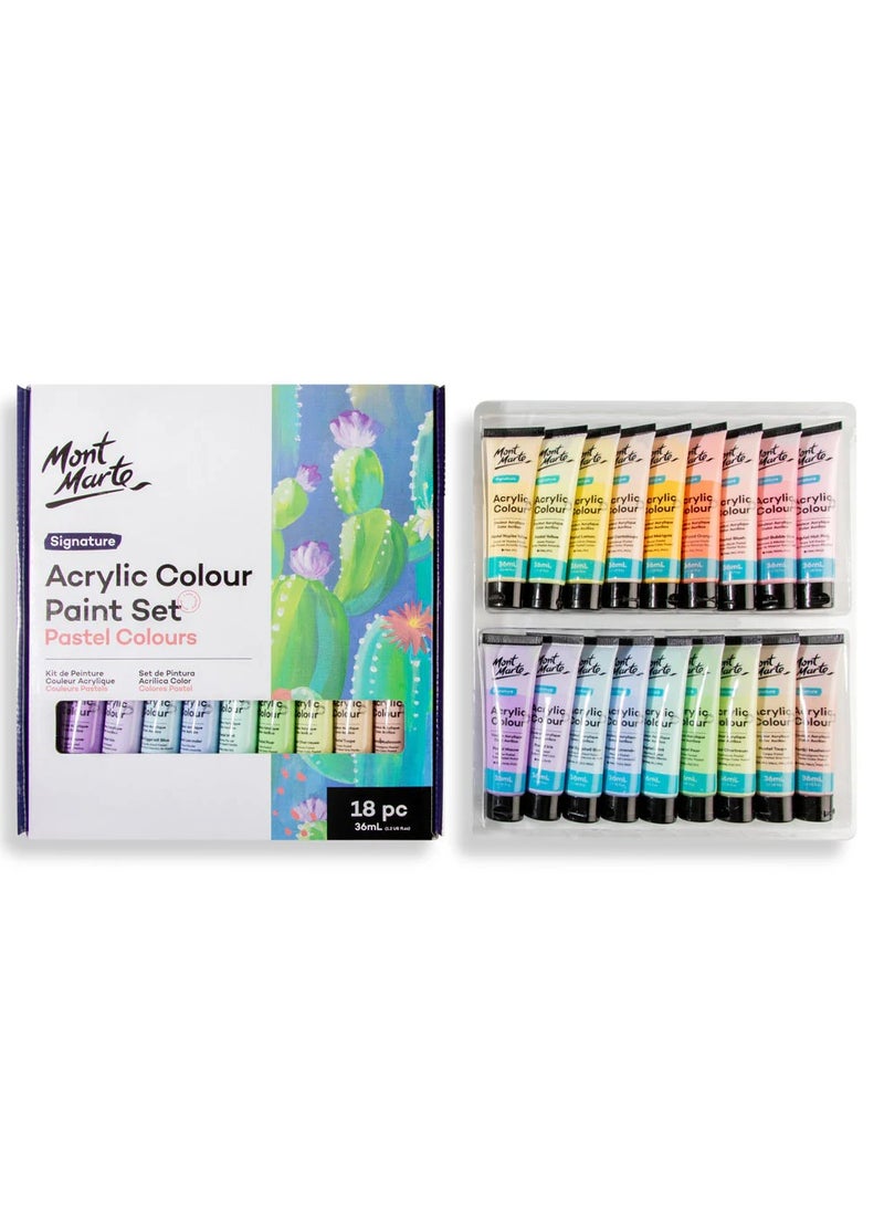Mont Marte 18-Piece Signature Acrylic Paint Set Pastel Colours 36ml Content Per Tube - Image 2