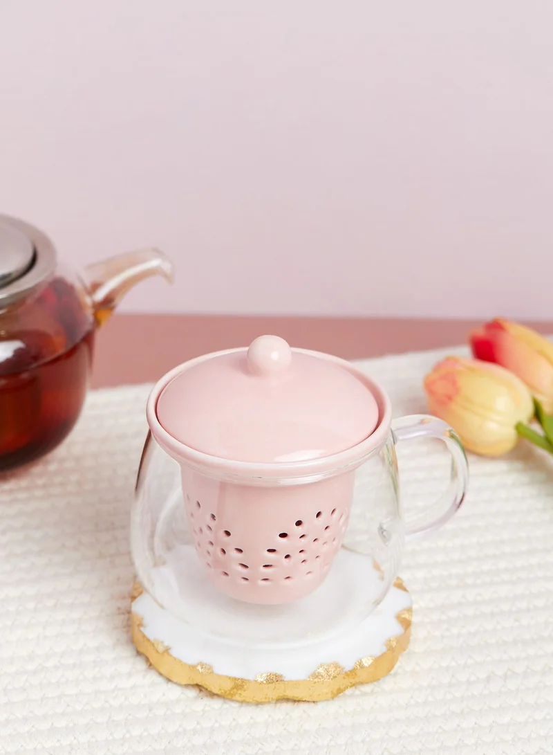 AURORA Pink Glass Tea Infuser Mug