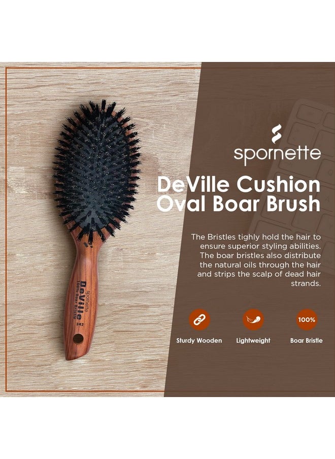 Spornette Deville Cushion Oval Paddle Brush, Boar Bristle Hair Brush With Wooden Handle - For Straightening, Smoothing, Detangling, Styling & Brush Outs For Women, Men & Kids - All Hair Types  - Image 2