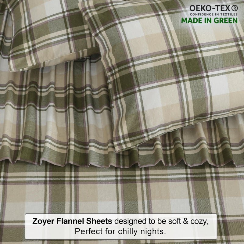 ZOYER Flannel Sheets Full Size Bed Set - Soft & Comfy Deep Pocket Cotton Flannel Bedding  Fitted Up to 16""  Double Brushed Full Bed Sheets  4 Pieces  Oliver - Image 4
