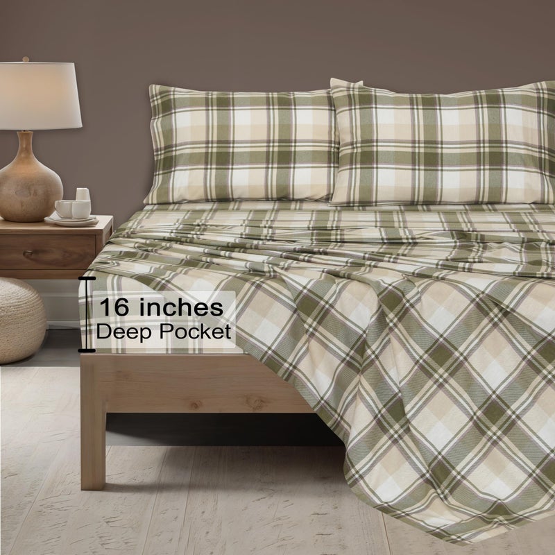 ZOYER Flannel Sheets Full Size Bed Set - Soft & Comfy Deep Pocket Cotton Flannel Bedding  Fitted Up to 16""  Double Brushed Full Bed Sheets  4 Pieces  Oliver - Image 5
