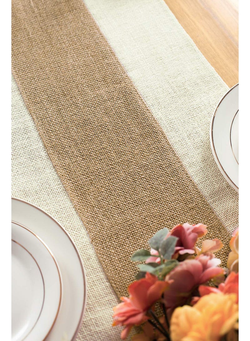 SYOSI Burlap Table Runner Rustic Table Runner Farmhouse Table Decor Macrame Table Runner Jute Woven Fabric Light Colour Edge 12x72 Inches - Image 4