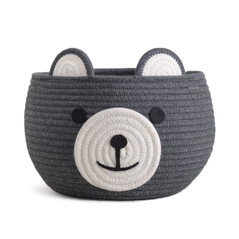CherryNow Baby Basket for Nursery Bear Gift Baskets for Kids Empty Baby Shower Basket with Handles Small Cute Animal Cotton Rope Baskets Grey 105D x 85H