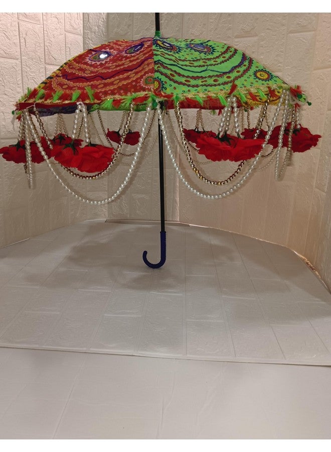 Sellplus Handmade Decorative Umbrella with White Moti & Velvet Rose for Decorating Purposes (Size - 24 inches Diameter and 17 inch - top to Bottom) (Design 1) - Image 5