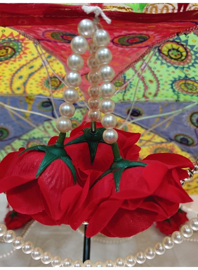 Sellplus Handmade Decorative Umbrella with White Moti & Velvet Rose for Decorating Purposes (Size - 24 inches Diameter and 17 inch - top to Bottom) (Design 1) - Image 3