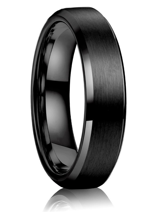 Jstyle Stainless Steel Rings for Men Women 8MM Wedding Band Rings Matte Surface - Beveled Polished Edge Mens Ring Size 10 Black Rings for Men - Image 1