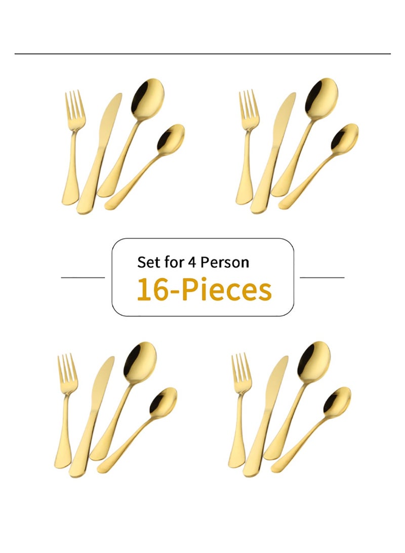 16-Piece Stainless Steel Cutlery Set Kitchen Utensil Set Western Tableware Surface Texture-Free Suitable For Home Kitchen Restaurant Hotel Party Dining Picnic Dining Exquisite Packaging For Gift Gold - Image 3