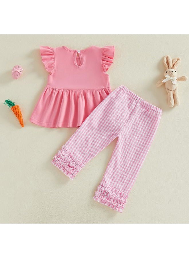 BemeyourBBs Toddler Baby Girl Easter Outfits Ruffle Shirts Tunic Top and Ruffle Pants Set Cute Infant Clothes, Ruffle Bunny Pink, 6-12 Months - Image 5