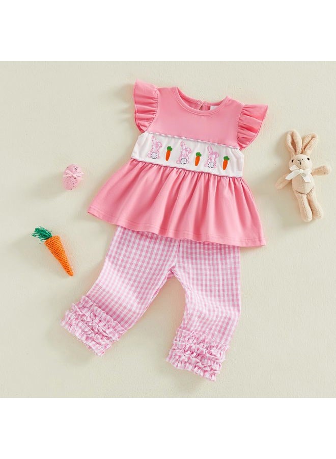 BemeyourBBs Toddler Baby Girl Easter Outfits Ruffle Shirts Tunic Top and Ruffle Pants Set Cute Infant Clothes, Ruffle Bunny Pink, 6-12 Months - Image 4