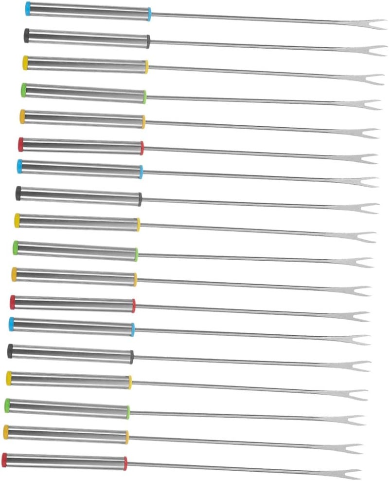 CHILDWEET 18pcs Stainless Steel Fondue Forks Color-coded Grill and Fruit Dipping Tools for Cheese Chocolate Bbq Dessert with Heat-resistant Handles for Party and Family Use - Image 1